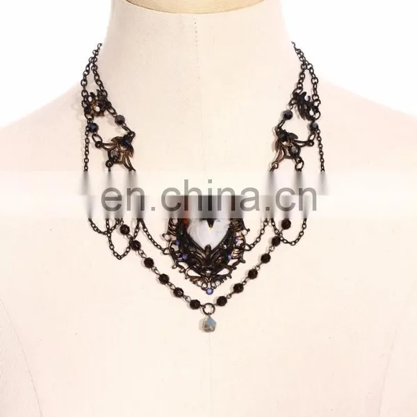 Steampunk Bird Necklace With Chains Plastic Crystal Beads and Bird's Head
