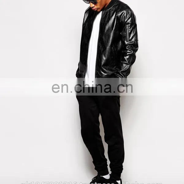 2014 Fashion Colletctions Men's Faux Leather Look Bomber Jacket photo-4