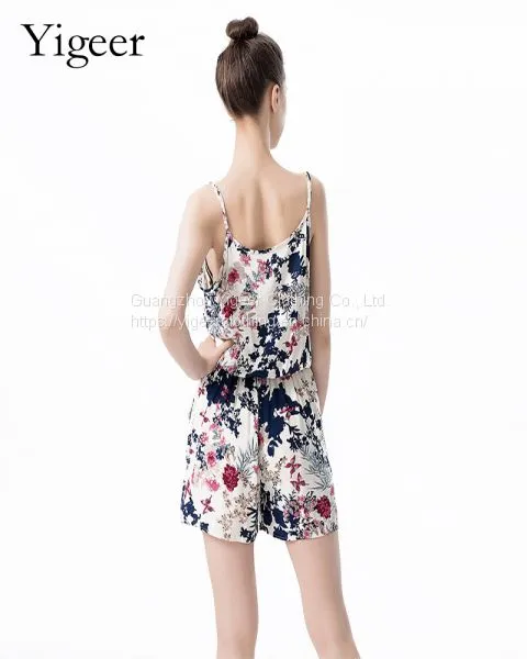 Spaghetti Strap Floral Print Casual Chiffon Jumpsuit