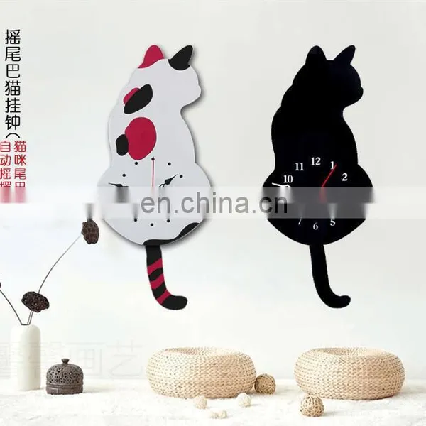 Creative cartoon clock with tail wagging cat clock at home