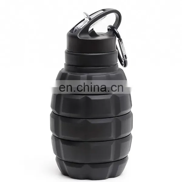 Outdoor Portable Foldable Grenade Sports Water Bottle Reusable Silicone Flask Drink Bottle With Mountaineering Buckle Hook photo-2