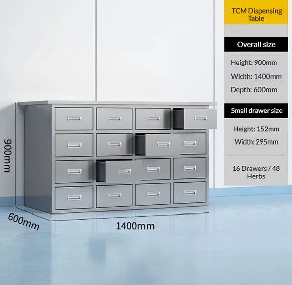 16 Drawer 48 Herb TCM Cabinet | Customizable With Casters, Locks & Drawer Labels for Pharmacy Use photo-1