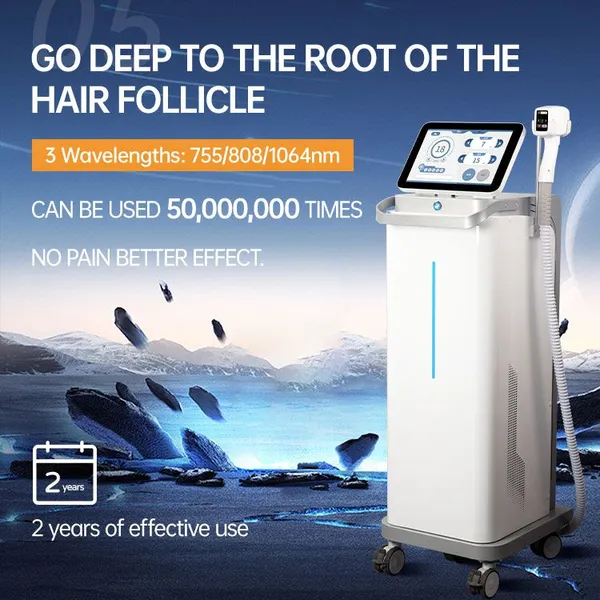 Machine d'épilation laser à diode 808nm de 1200W avec durée d'impulsion réglable de 1 à 10 Hz