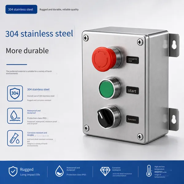 Stainless Steel Button Box, Industrial Emergency Stop and Start Control Box, Waterproof and Dustproof Operation Box, Switch Box, Customizable