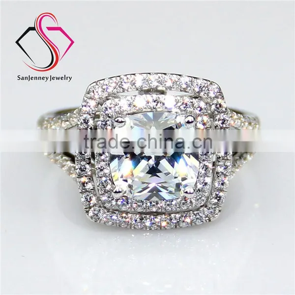 Cushion Brilliant Cut Moissanite 2 Carat 7.5mm Center Double Halo 14k White Gold Diamond Wedding Engagement Ring