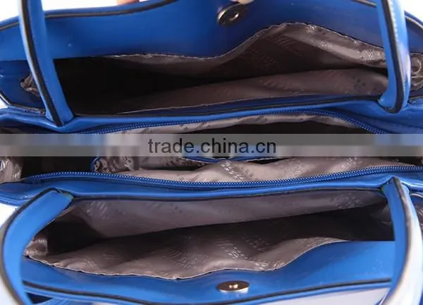 4083 Trendy Design Blue Plain Texture PU Three Compartment Combined Fashionable Ladies Latest Handbag photo-6
