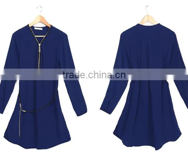 2016 Hot Sale Women Blue Chiffon Long Sleeve Top in China photo-6