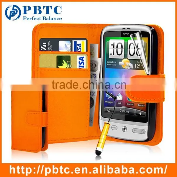 Set Screen Protector Stylus And Case For HTC Desire C , Dark Blue Leather Wallet Waterproof Case For HTC Desire photo-3