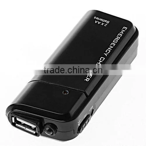 Portable USB Emergency Aa Battery Powered Charger With Flashlight For Cellphone MP3 MP4 Player Black