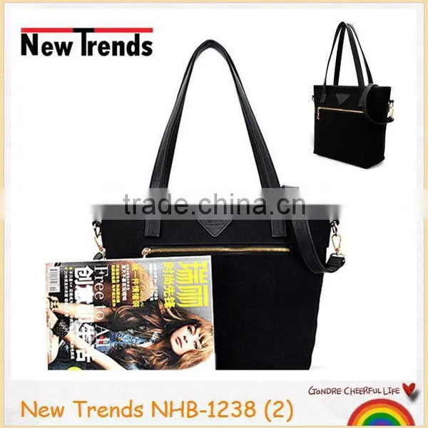 Black Canvas Bag With PU Shoulder