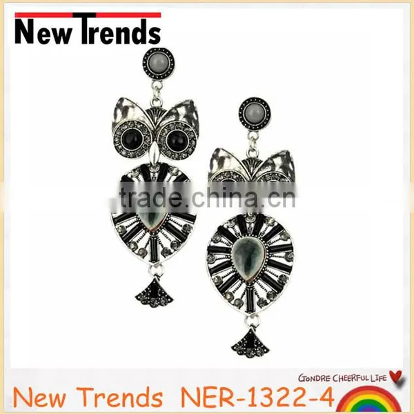 Wedding Accessories Alloy Plated Rhinestone Chandelier Owl Earring