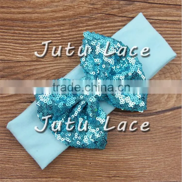 Fancy Sequin Bowkont Headwraps - Wide Cotton Fabric Big Bow Elastic Headband photo-4