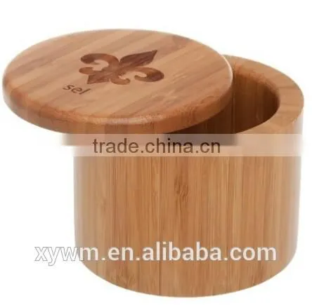 Kitchen Cylinder Gift Bamboo Wooden Round Salt Box photo-2