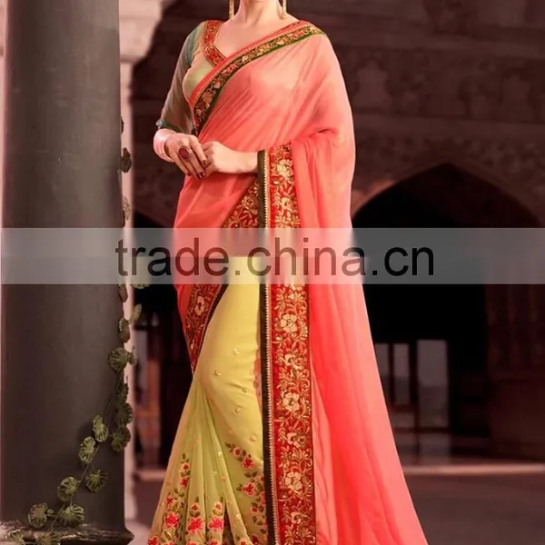 Pink Georgette On Net Lehenga Saree photo-4