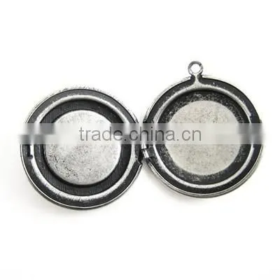 20mm Setting Size Vintage Antique Silver Round Photo Locket Bezel Tray Pendant Charm DIY Supplies 1113004 photo-3