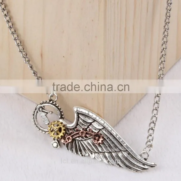 2015 Yiwu Fashion Jewelry Hot Sale New Design Steampunk Necklace Gear Steam Angel Wing Necklace Statement Necklace photo-6