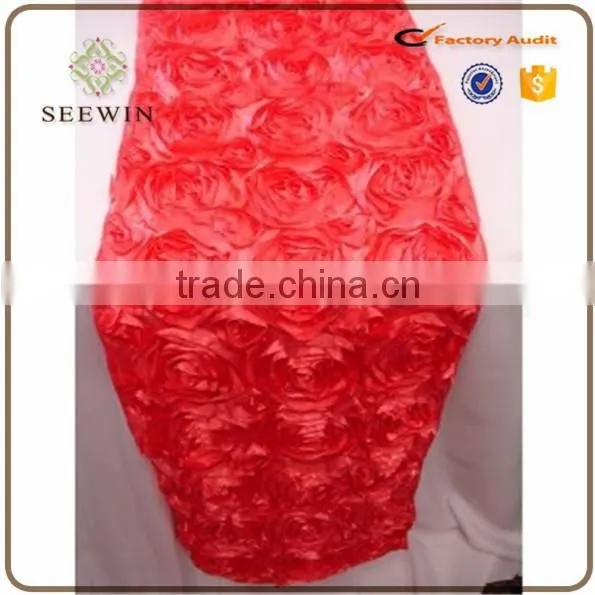 12x108 Washable Satin Rosette Table Runner for Events Deco photo-5