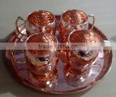 FDA APPROVED 100% PURE COPPER MOSCOW MULE MUG CUPS SET WITH SOLID COPPER SERVING TRAY, SHOT GLASS & STRAWS photo-5