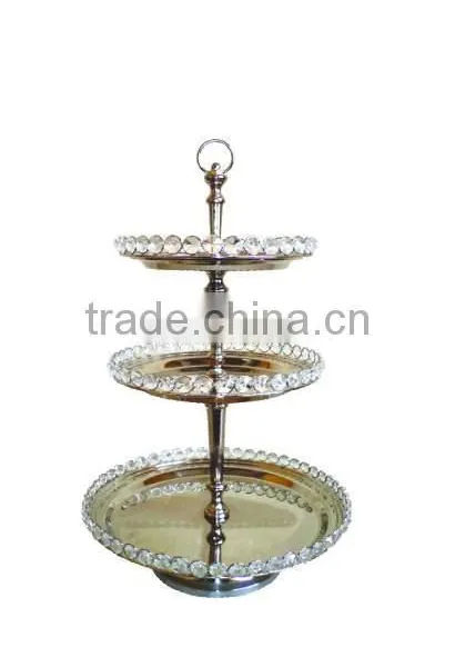 SILVER PLATED BEADED 3 TIER WEDDING CAKE STAND, FANCY WEDDING FRUIT STAND