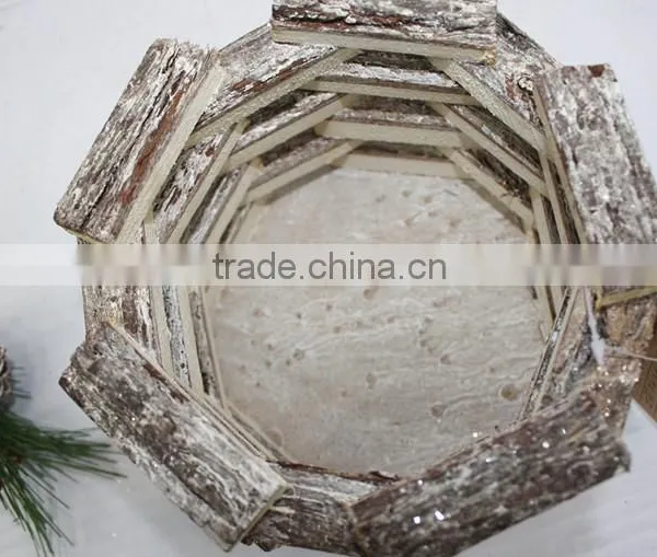 Wood Slat Votive Candle Stand With Glass Holder Inserted photo-2