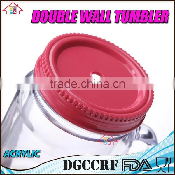 NBRSC Double Wall Insulated Plastic Jar Tumbler Mug With Striped Straws photo-4