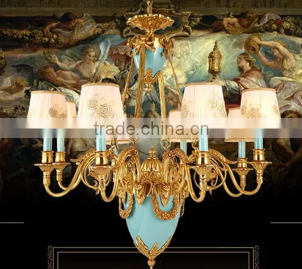 Luxurious Vintage Victorian Style Royal Imperial Blue Porcelain and Crystal Golden Brass Pendant Lamp, Chandelier BF12-05254g photo-6