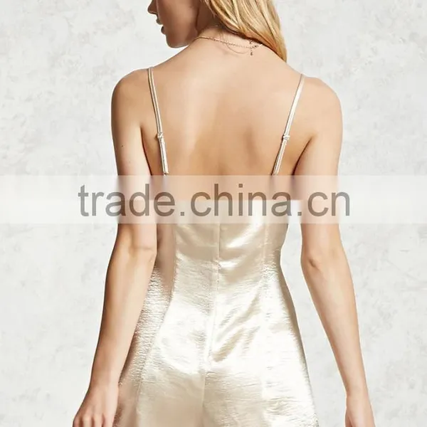 Fancy Pants and Shirts Romper Jumpsuits Women 100% Polyester V Neck Satin Cami Romper photo-4