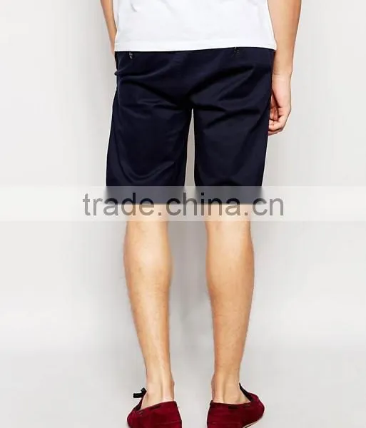 Hot Sale Latest Custom Two Back Pocket Men's Navy Slim Fit 98% Cotton 2% Elastane Twill Button Fly Casual Blank Shorts photo-2