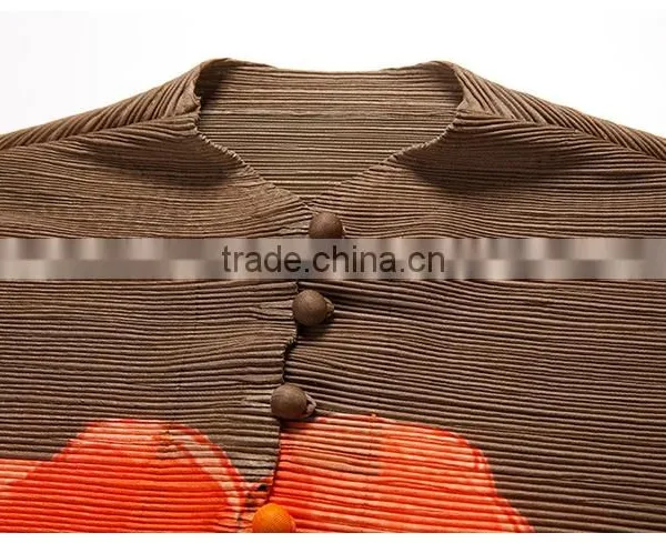 Latest Design Woman Button Flower Printed Crinkled Dress photo-6