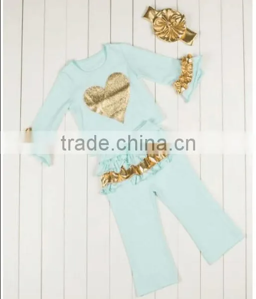 China Product and Low Price Wholesale Golden Autumn Outfits With Headband for 6monthes -8years Baby Kids Warmer photo-4