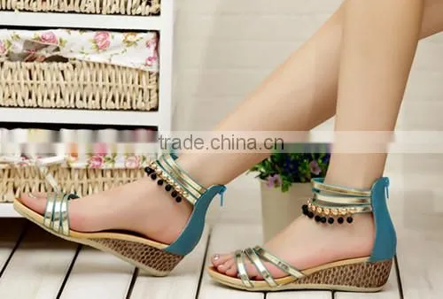 2014 Summer New Leather Diamond Beads Wedge Sandals HFRX1414