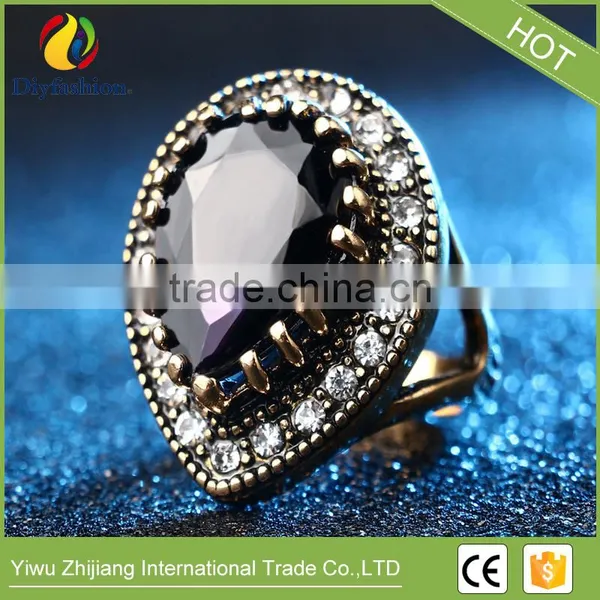 Big Water Drops Black Ring For Women Plating Gold Mosaic CZ Zircon Turkey Jewelry Vintage Wedding Fine RING photo-3
