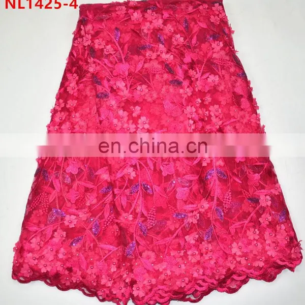 2017 Sky Blue African Lace Fabrics Tulle Beaded Lace , Leaf Design Sequins French Net Lace Fabric photo-4