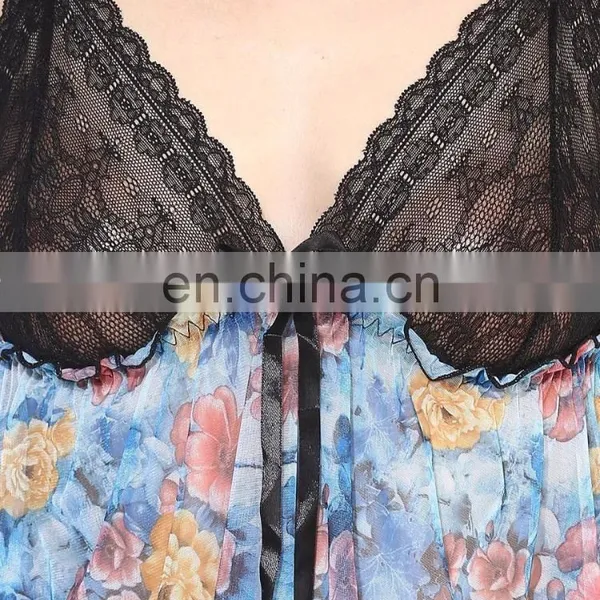 Blue Babydoll Nightwear Printed photo-4