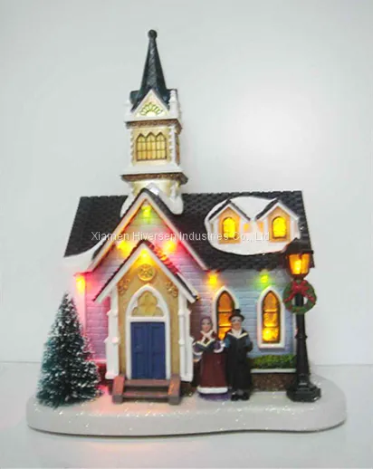 Christmas Decoration 10'' Plastic Church House With Led