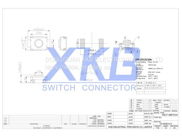 3.0X2.5 Belt Positioning Column Gravity Light Tact Switch Headset Wire Switch XKB Brand photo-2
