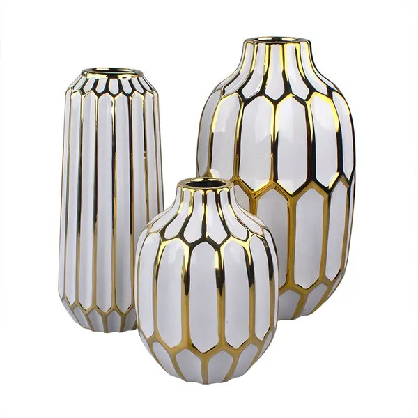 Nordic Ins Style Gild Large White Gold Chinese Jingdezhen Ceramic Flower Vase For Hotel Decor photo-5