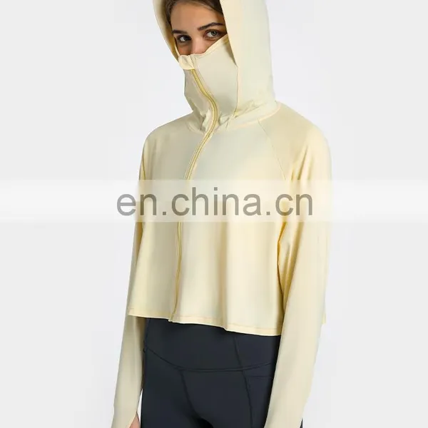 Custom Logo Rashguard Women Sports Clothes Ladies Beach Anti-UV Zip UP Hooded Blouse Thumb Hole Long Sleeve Sunscreen Top photo-3
