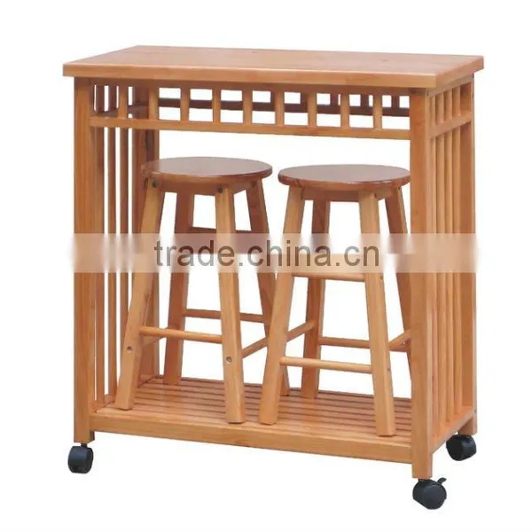 Pine table and 2 stools sets