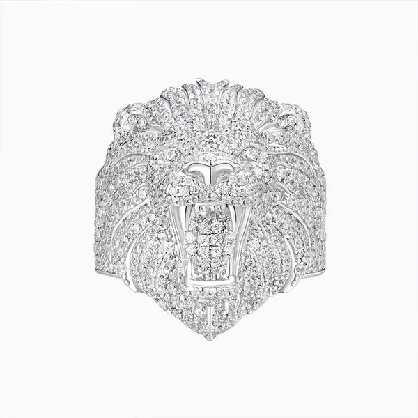 Shining Star Jewelry Real 925 Silver White Gold Cubic Zirconia Lion Head Rings For Men photo-5