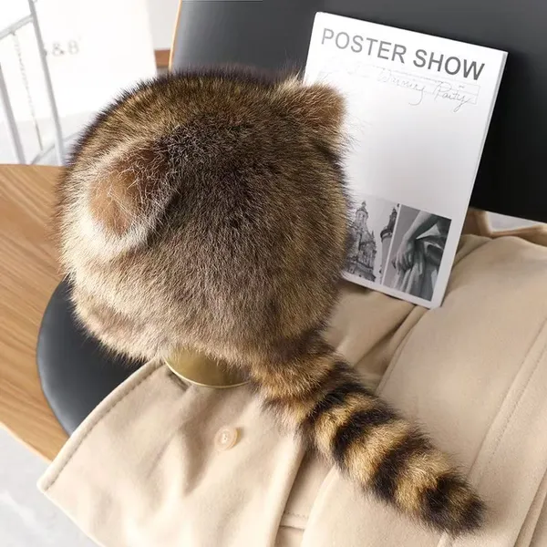 Cute Little Raccoon-style Faux Fur Winter Warm-up Plush Earmuffs With a Tail and Fluffy Balls photo-2