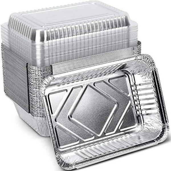 Rectangular Aluminum Foil Food Container Disposable Aluminium Tray Takeaway Lunch Box With Clear Lid Eco-friendly Recyclable photo-4