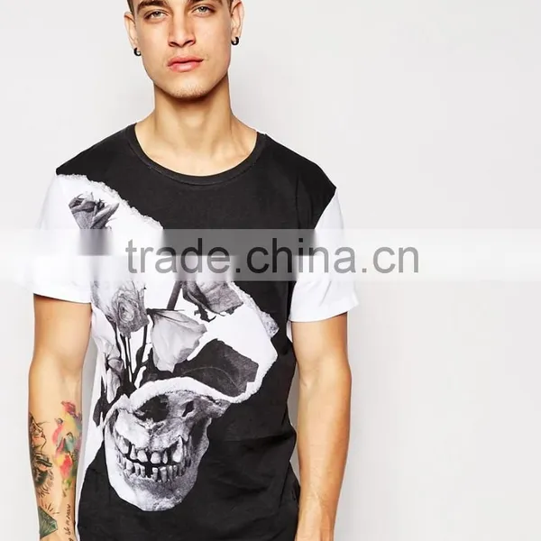 Religion T-Shirt With Rose & Skull Print