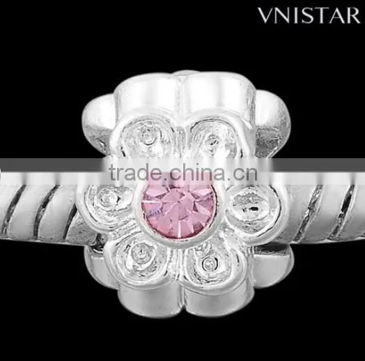Vnistar Silver Plated Flowers Shape European Crystal Beads With Pink&clear&cyan Three Colors PBD1372 photo-2