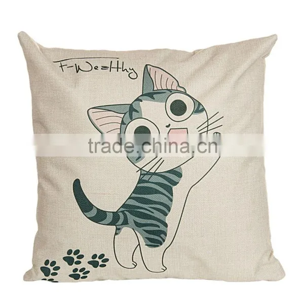 2016 Hot Sale 100% Polyester Home Decorative Cat Printing Linen Cheap Cushion Cover photo-6