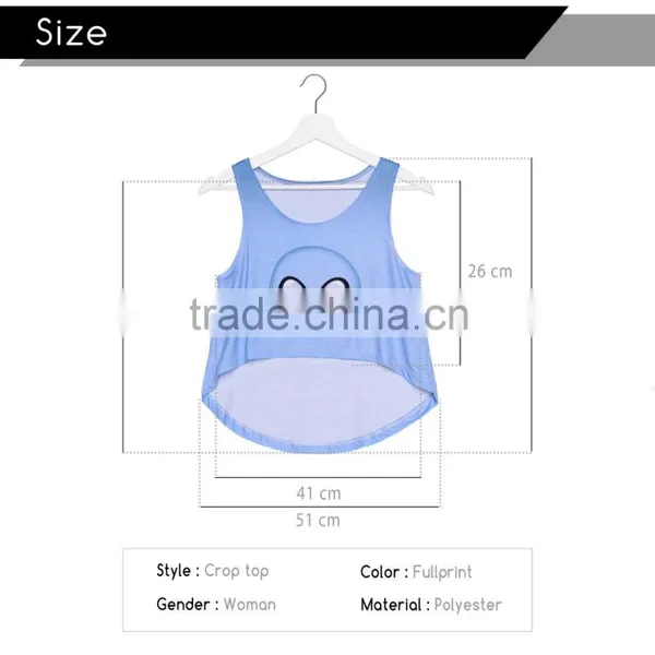 Custom Plain Women Summer Crop Top 3d Printed Emoji Alien Black photo-6