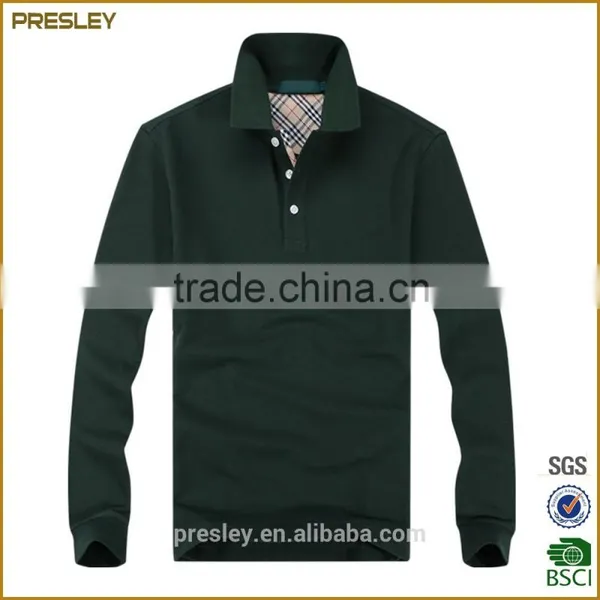 High Quality Green Long Sleeve Men Polo T-shirt With Stand Collar photo-2