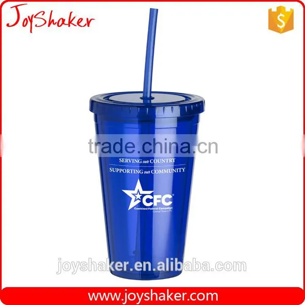 Food Grade Double Wall BPA Free Paper Insert Water Cup, AS Plastic Drink Water Cup With Straw photo-3