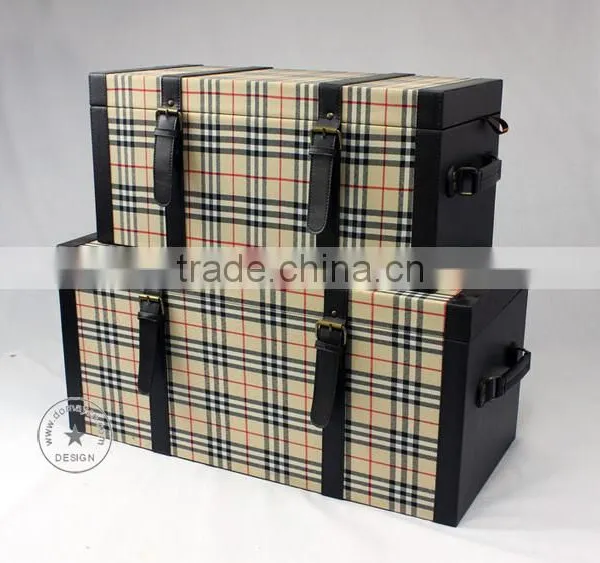 S/2 Large Decorative Fabric Storage Trunk, Wood Trunk photo-2