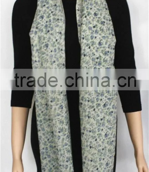 Blue Floral Printed Wool Scarf With Tassel photo-2